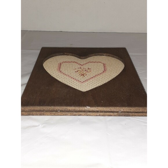 Vtg Handmade Rustic Wood Heart Frame Cross Stitch Heart Boho Country - Picture 2 of 9
